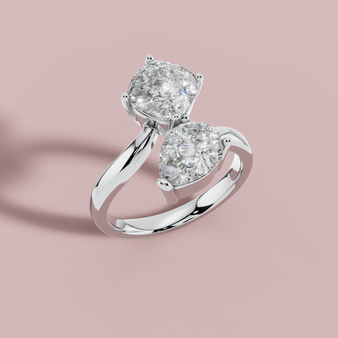 Pear & Cushion Dual Solitaire Ring
