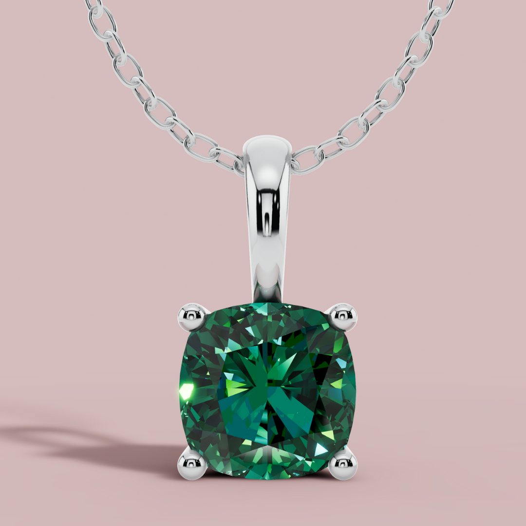Sevana Green Cushion Solitaire Necklace