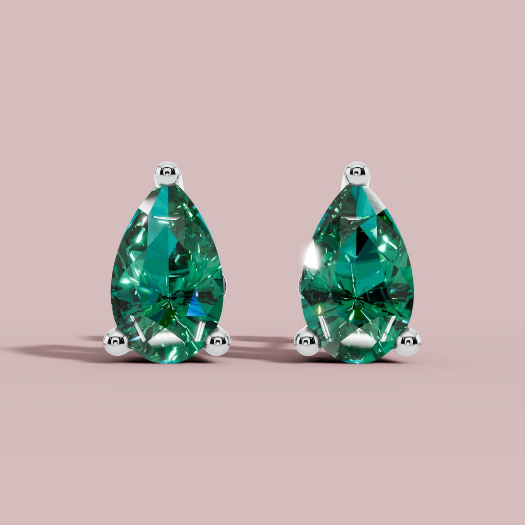 Green Hue Pear Stud Earrings