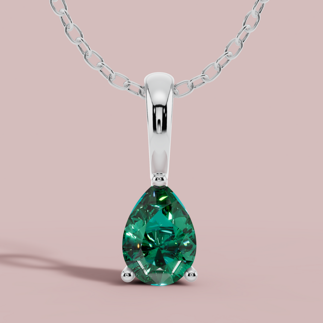 Green Teardrop Solitaire Necklace
