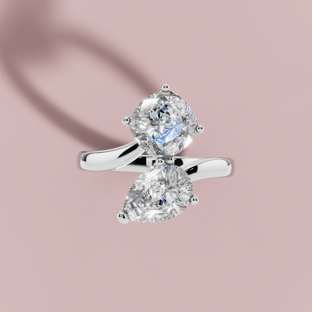Pear & Cushion Dual Solitaire Ring