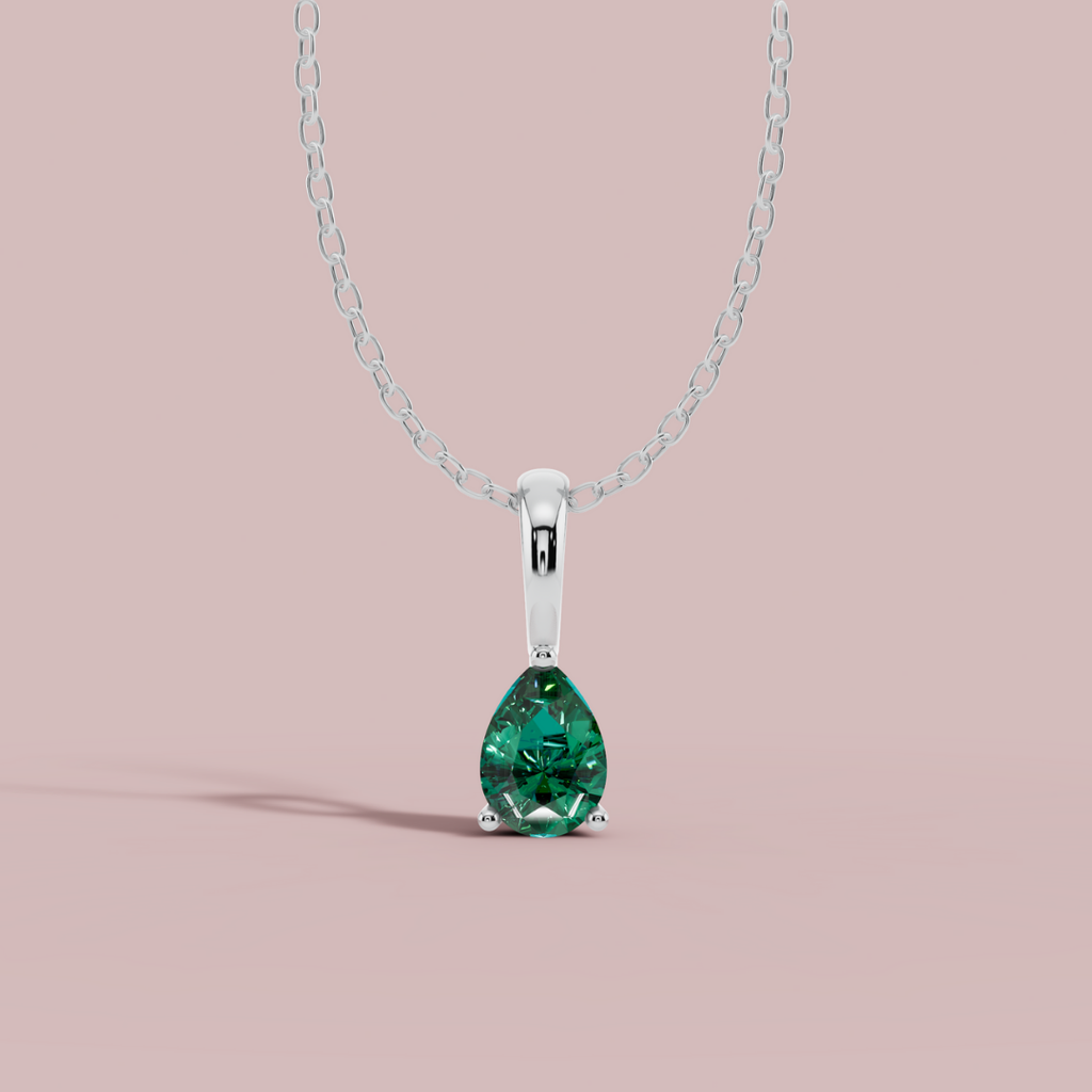 Green Teardrop Solitaire Necklace