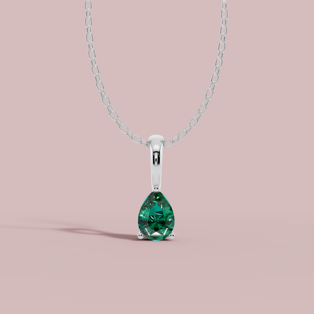 Green Teardrop Solitaire Necklace