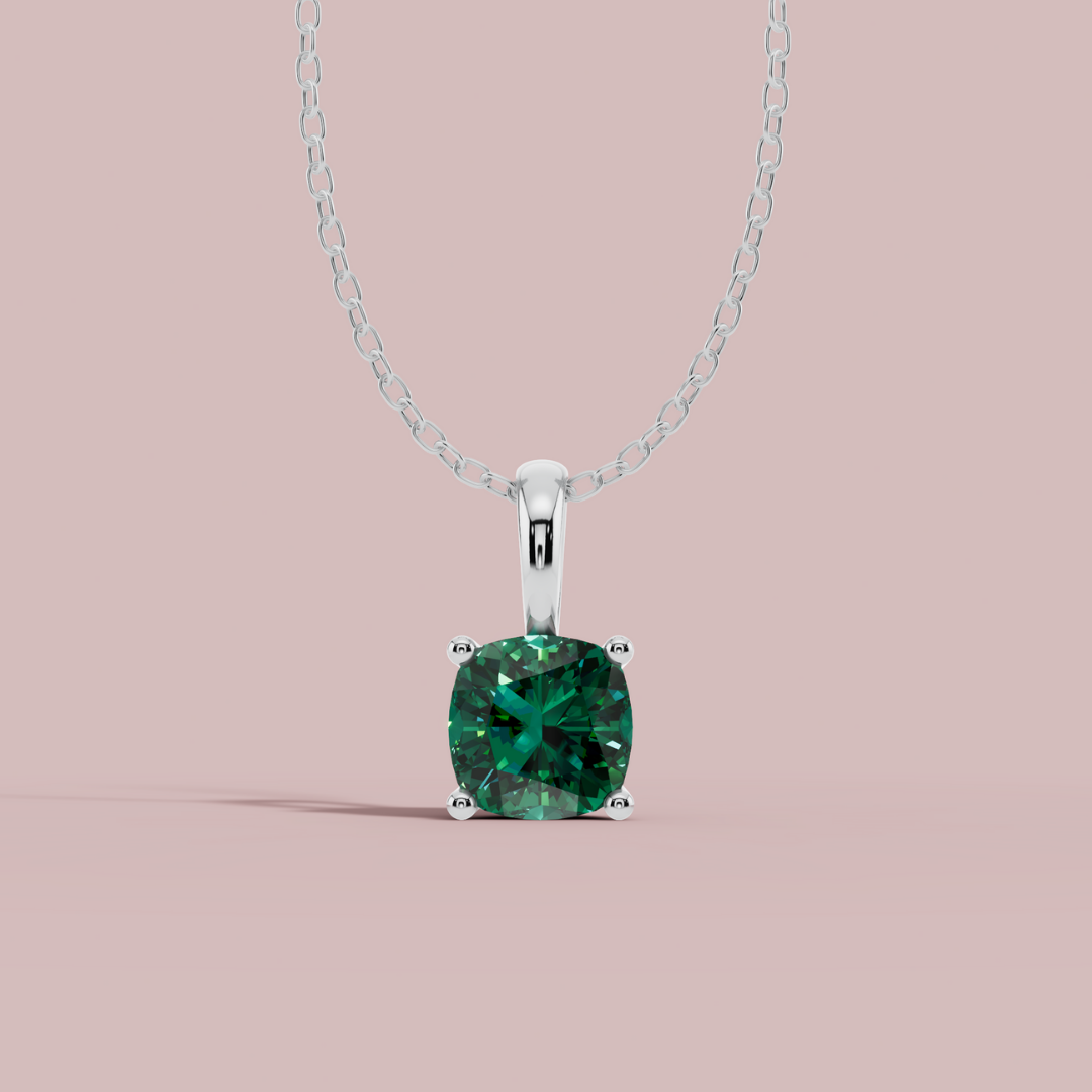 Sevana Green Cushion Solitaire Necklace