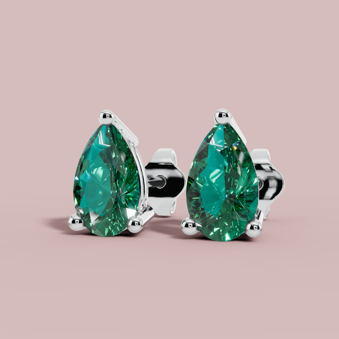 Green Hue Pear Stud Earrings