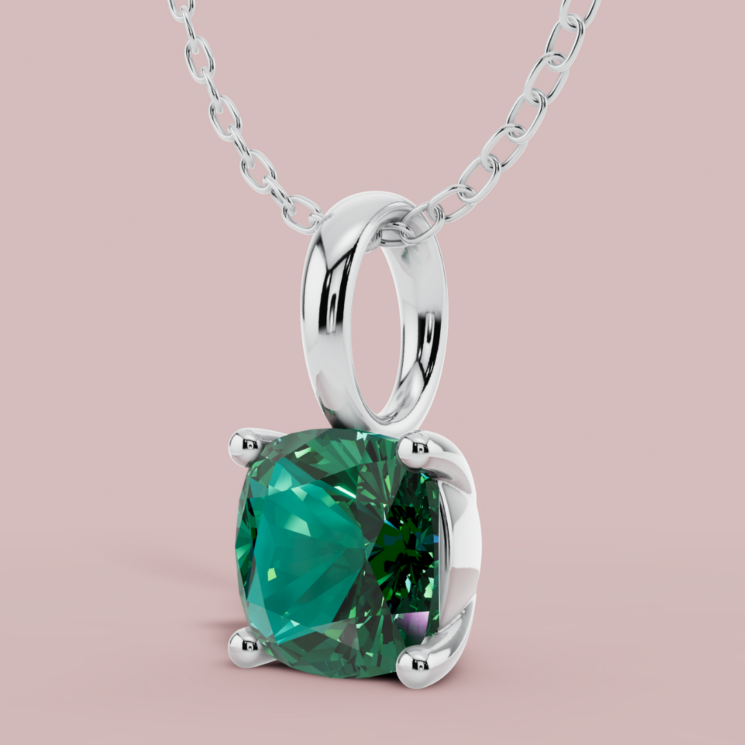 Sevana Green Cushion Solitaire Necklace
