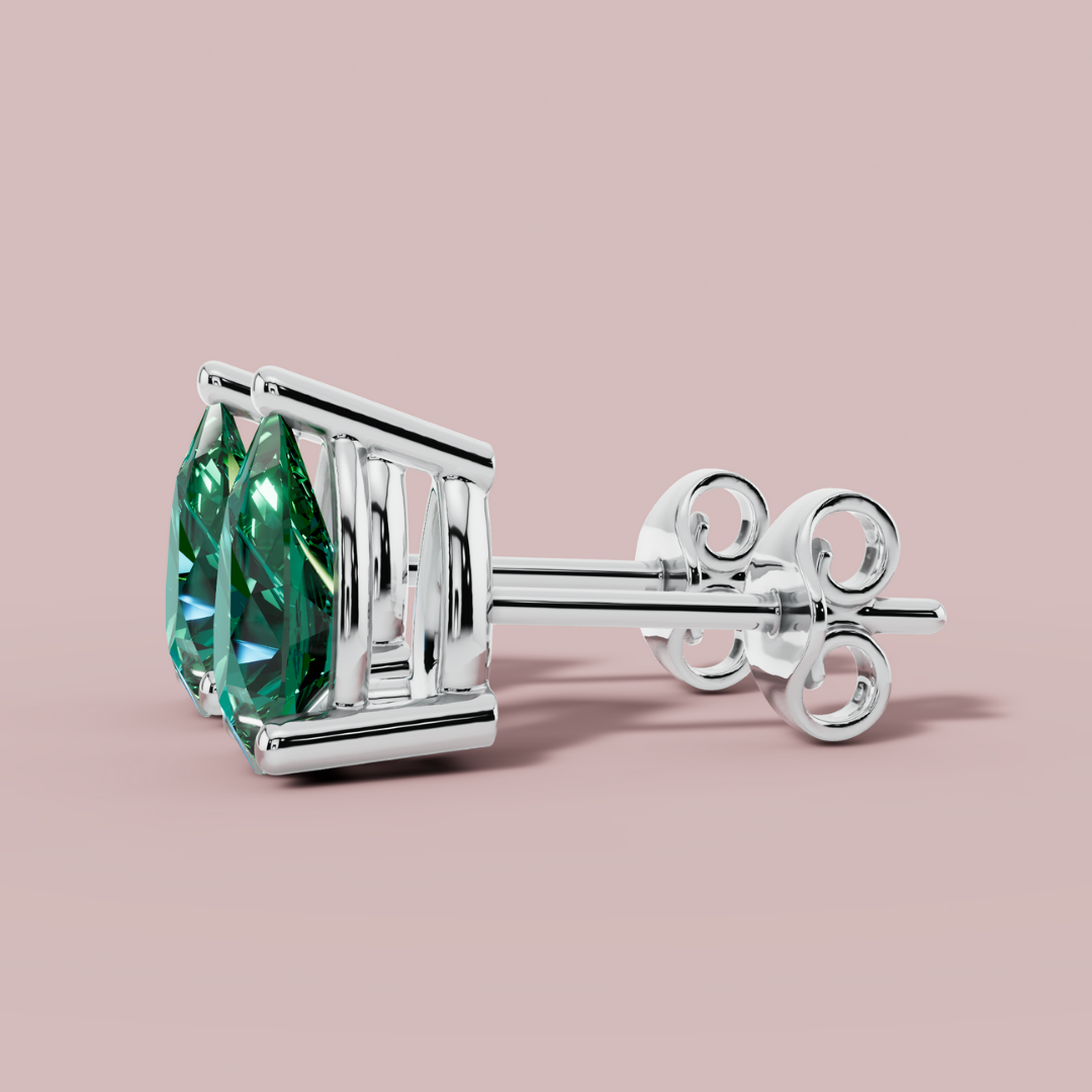 Green Hue Pear Stud Earrings