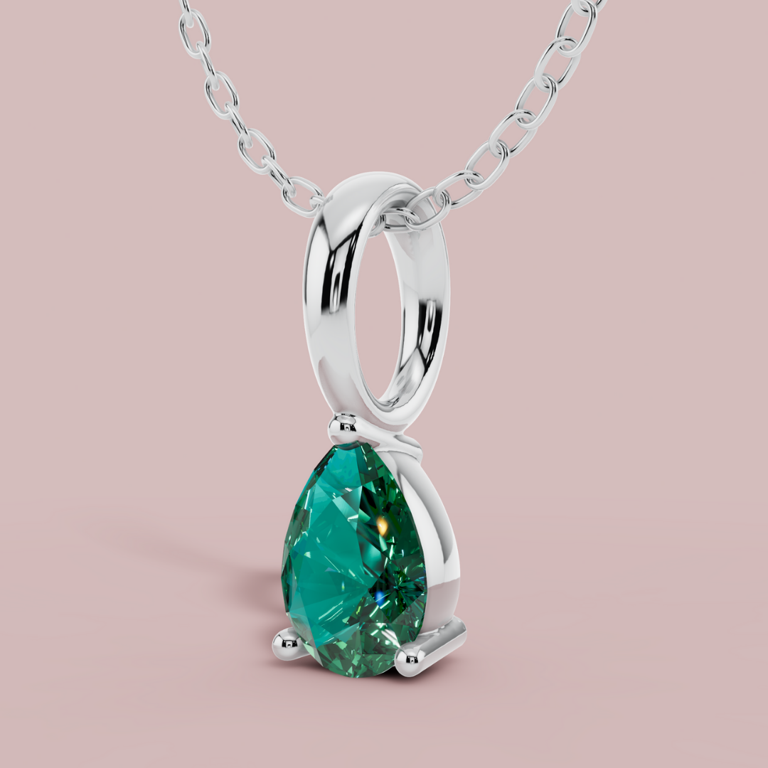 Green Teardrop Solitaire Necklace