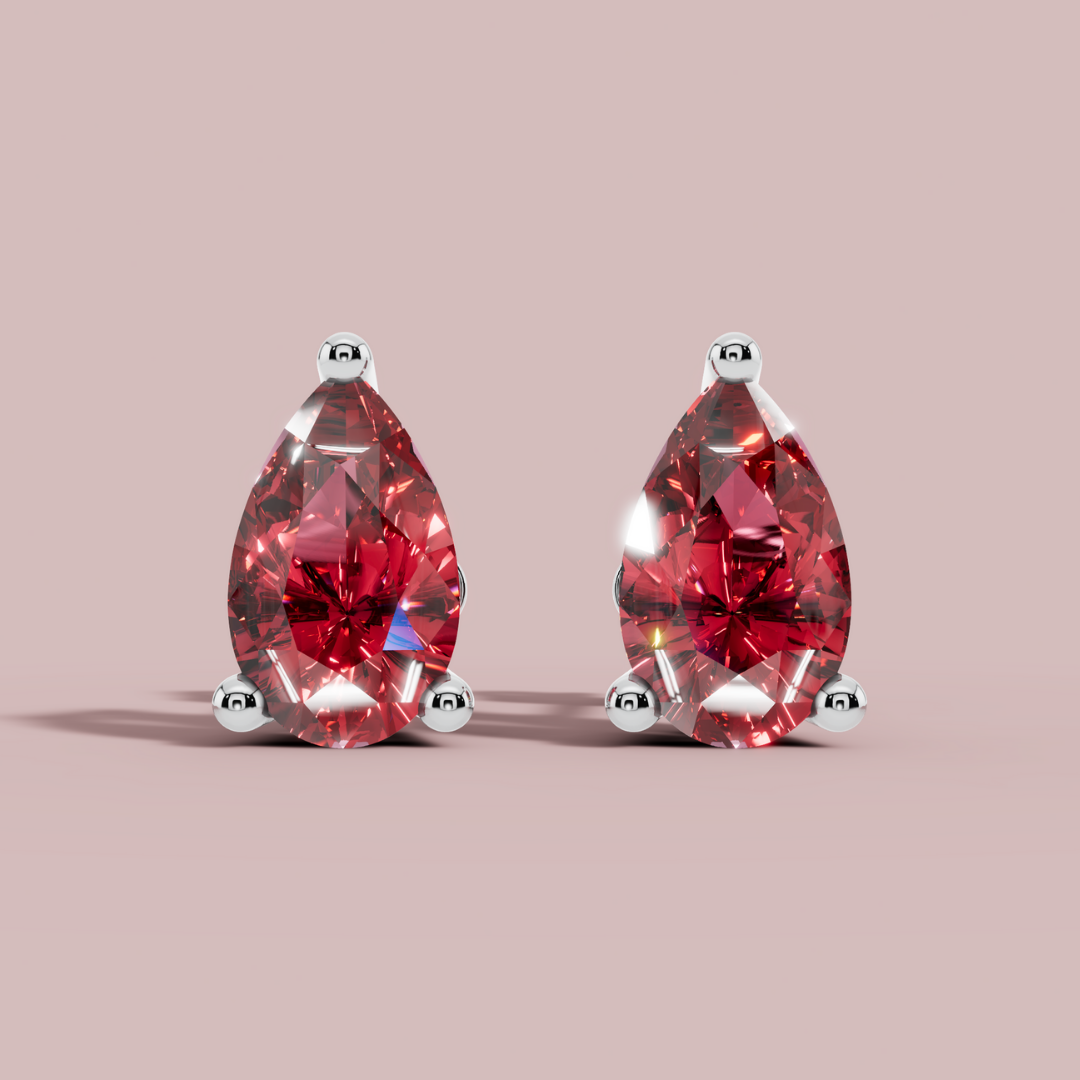 Luminous Red Pear Stud Earrings