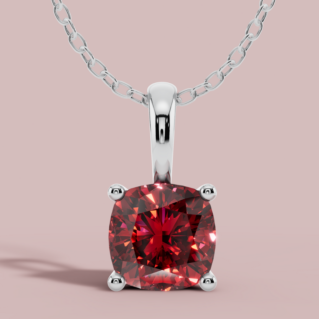 Sevana Red Cushion Solitaire Necklace