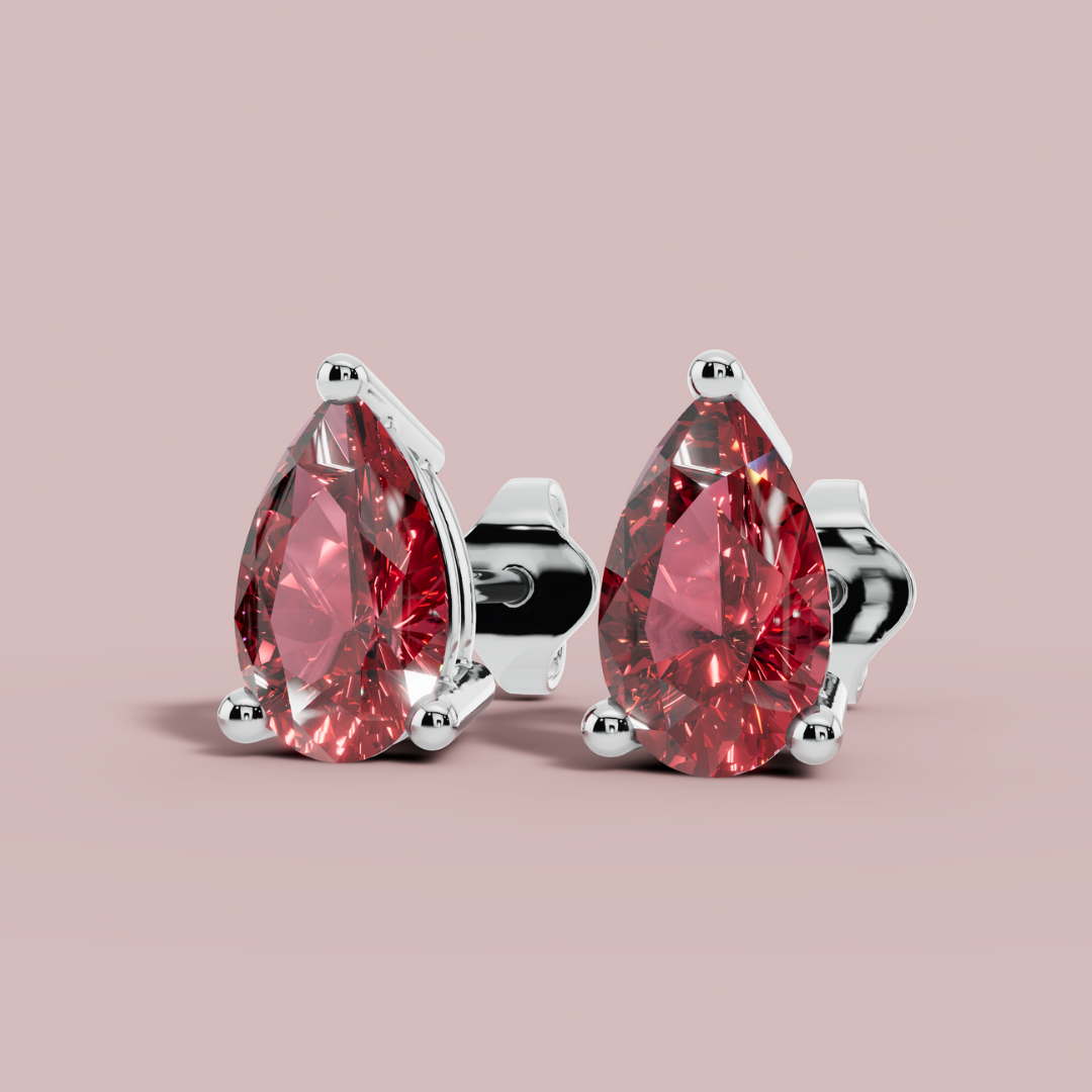 Luminous Red Pear Stud Earrings