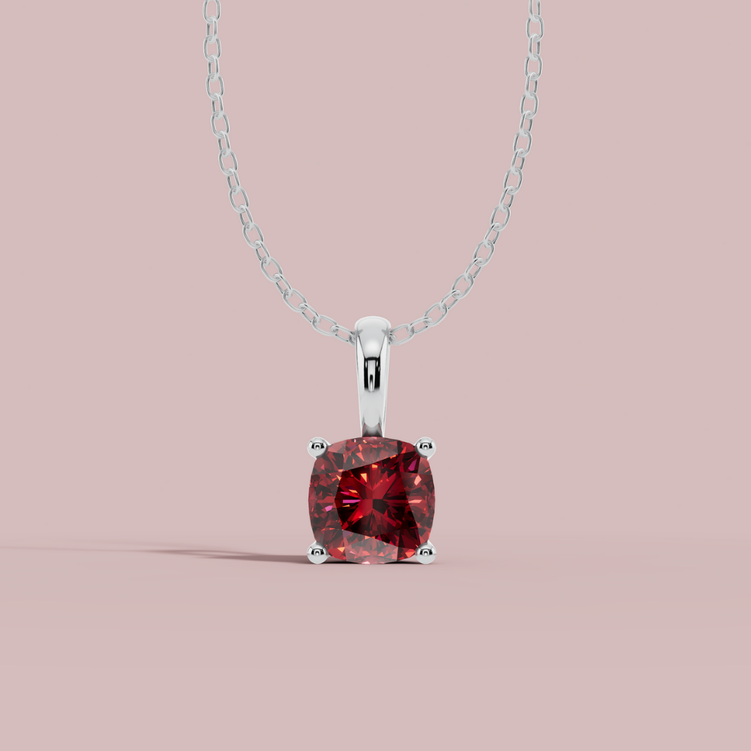 Sevana Red Cushion Solitaire Necklace