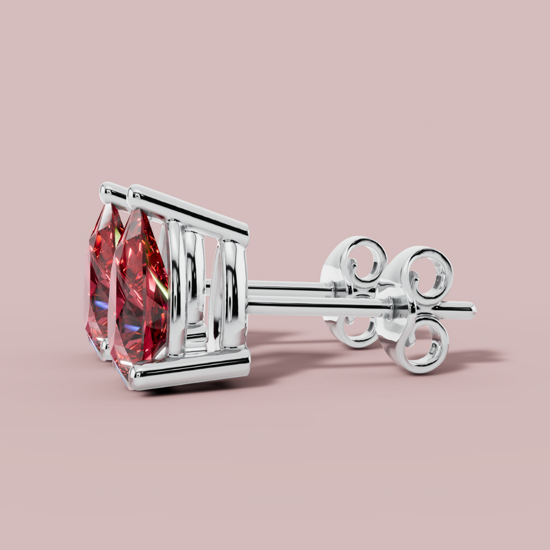 Luminous Red Pear Stud Earrings