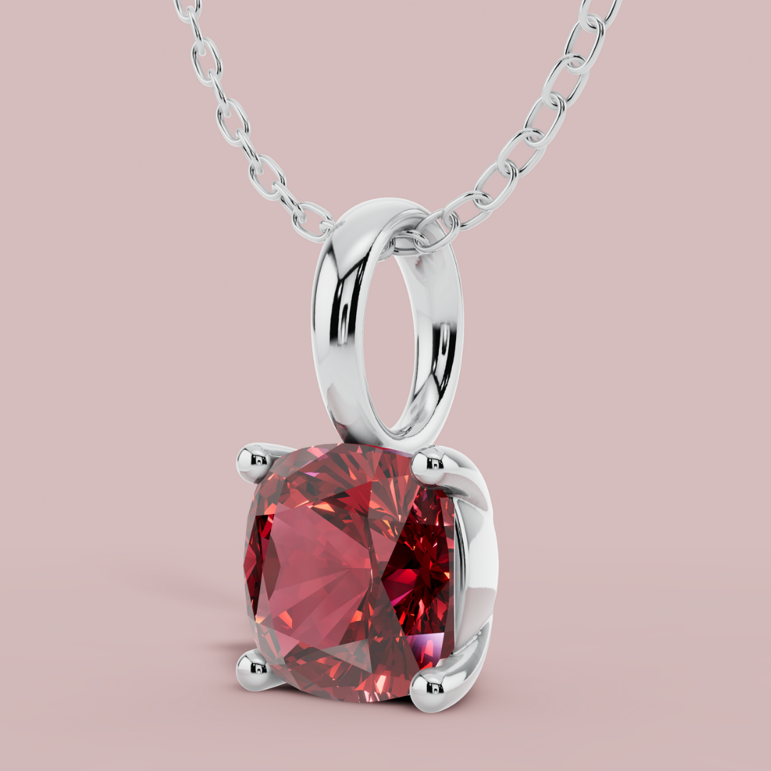 Sevana Red Cushion Solitaire Necklace