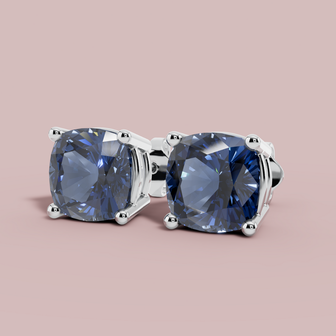 Amethian Cushion Sea Stud Earrings